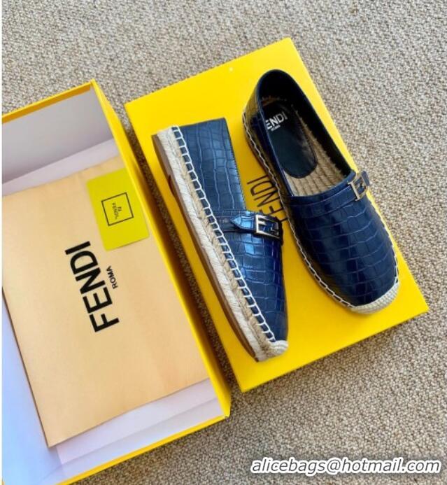  Good Taste Fendi Crocodile Embossed Leather Espadrilles with FF Metal Buckle 72003 Blue