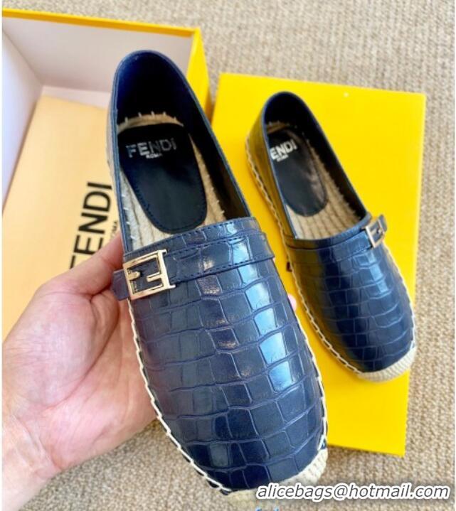  Good Taste Fendi Crocodile Embossed Leather Espadrilles with FF Metal Buckle 72003 Blue