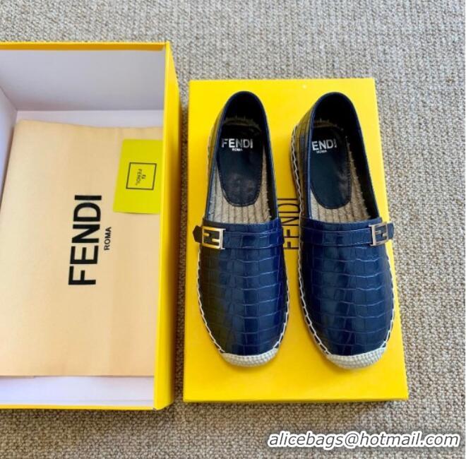  Good Taste Fendi Crocodile Embossed Leather Espadrilles with FF Metal Buckle 72003 Blue