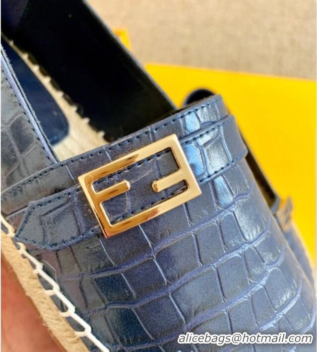  Good Taste Fendi Crocodile Embossed Leather Espadrilles with FF Metal Buckle 72003 Blue