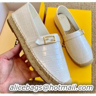 Popular Style Fendi Crocodile Embossed Leather Espadrilles with FF Metal Buckle 72003 White