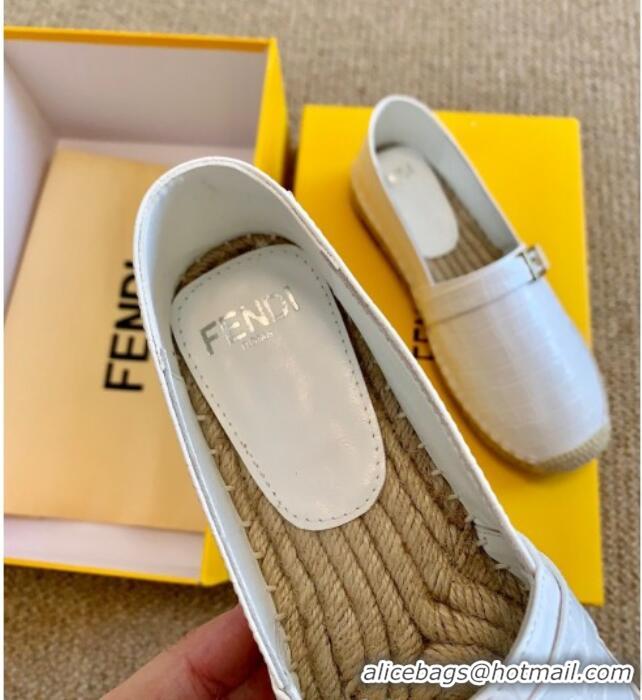 Popular Style Fendi Crocodile Embossed Leather Espadrilles with FF Metal Buckle 72003 White