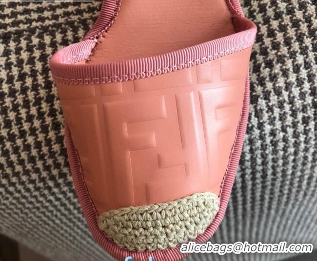 Top Design Fendi FF Leather Slingback Wedge Espadrilles Pink 72513