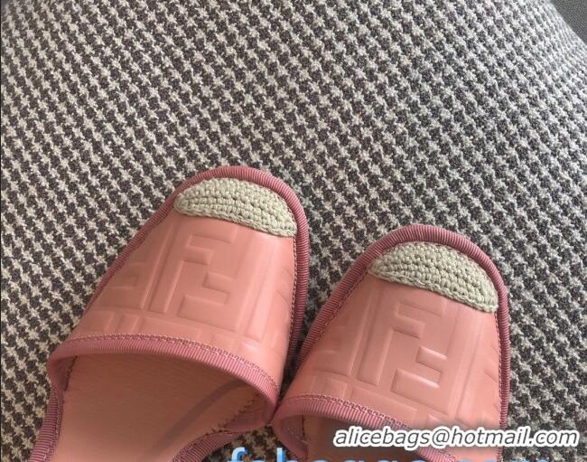 Top Design Fendi FF Leather Slingback Wedge Espadrilles Pink 72513