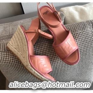 Lowest Price Fendi FF Leather Wedge Espadrilles Sandals Pink 72514