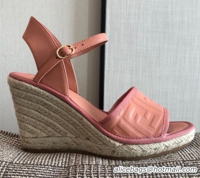 Lowest Price Fendi FF Leather Wedge Espadrilles Sandals Pink 72514