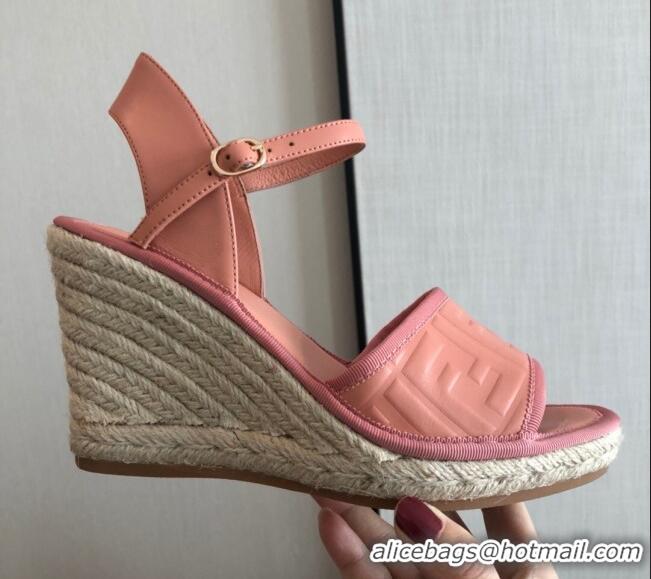 Lowest Price Fendi FF Leather Wedge Espadrilles Sandals Pink 72514