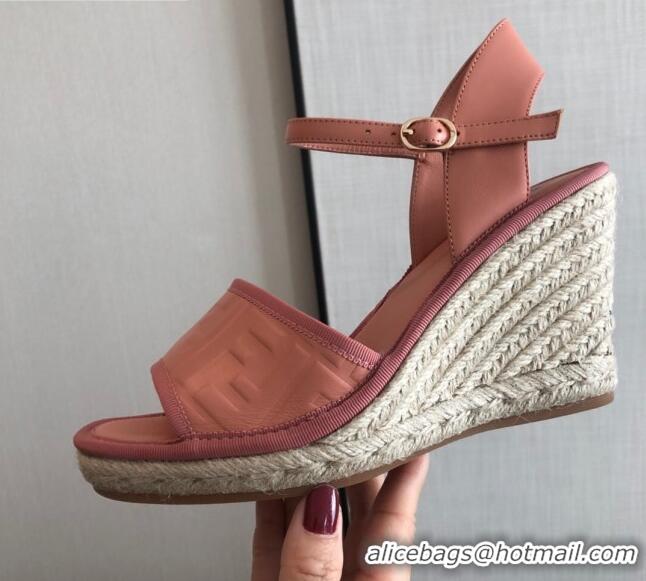 Lowest Price Fendi FF Leather Wedge Espadrilles Sandals Pink 72514