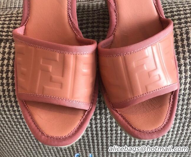 Lowest Price Fendi FF Leather Wedge Espadrilles Sandals Pink 72514