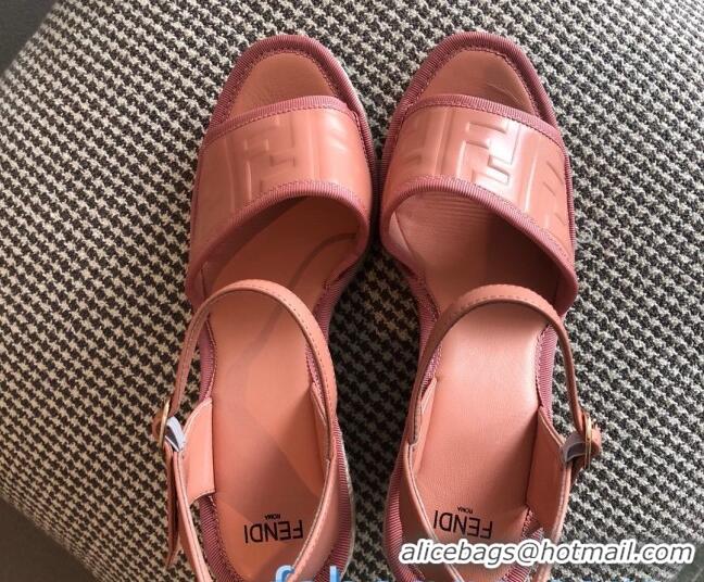 Lowest Price Fendi FF Leather Wedge Espadrilles Sandals Pink 72514