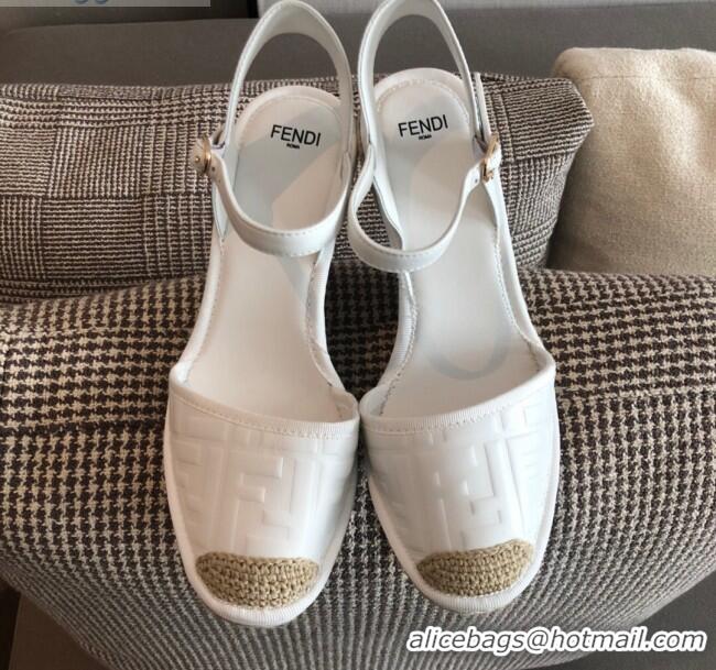 Low Cost Fendi FF Leather Slingback Wedge Espadrilles White 72515