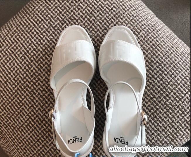 Shop Duplicate Fendi FF Leather Wedge Espadrilles Sandals White 72516