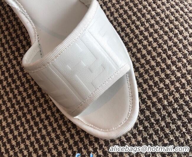 Shop Duplicate Fendi FF Leather Wedge Espadrilles Sandals White 72516