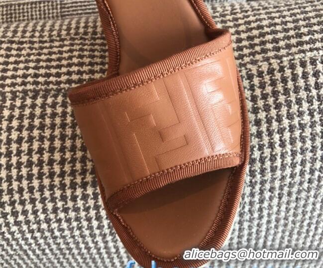 Unique Style Fendi FF Leather Slingback Wedge Espadrilles Sandals Brown 72518