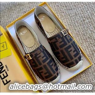 Fashion Fendi Baguette FF Canvas Espadrilles Brown 80721