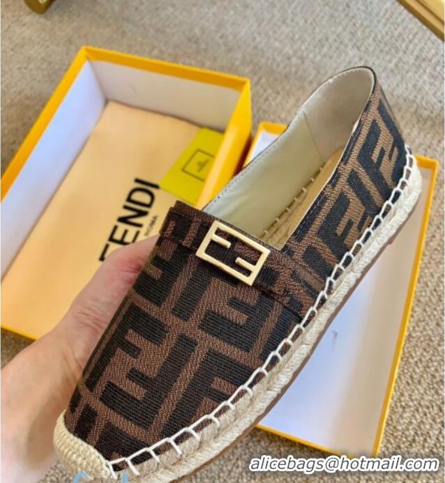 Fashion Fendi Baguette FF Canvas Espadrilles Brown 80721