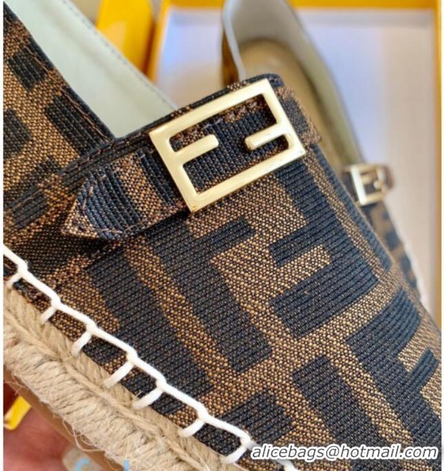 Fashion Fendi Baguette FF Canvas Espadrilles Brown 80721