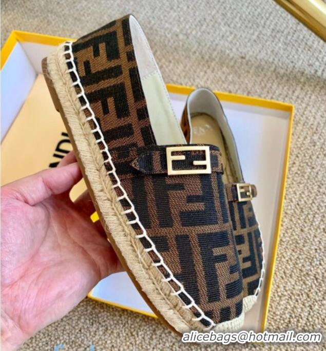 Fashion Fendi Baguette FF Canvas Espadrilles Brown 80721