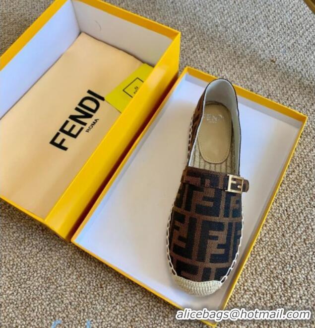 Fashion Fendi Baguette FF Canvas Espadrilles Brown 80721