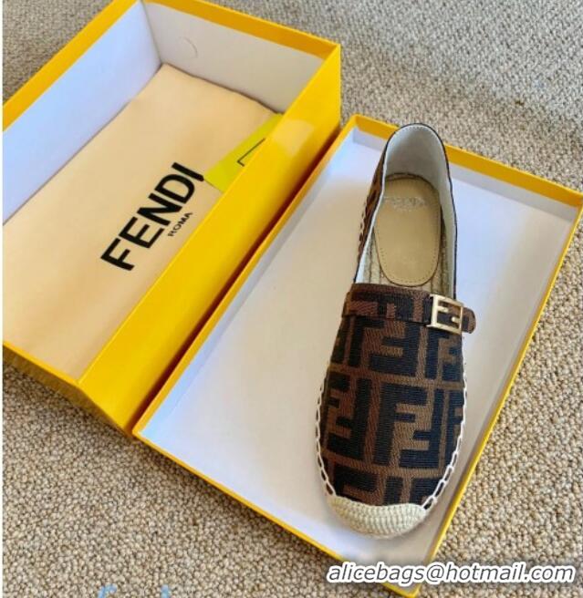 Fashion Fendi Baguette FF Canvas Espadrilles Brown 80721