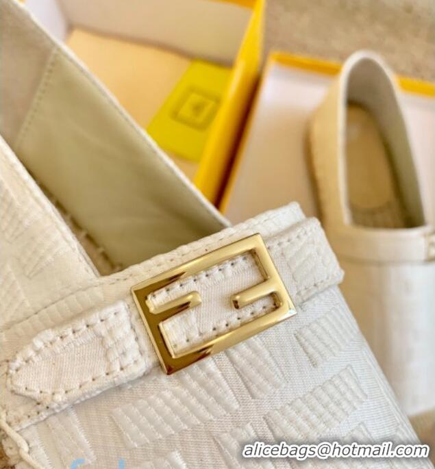 Top Quality Fendi Baguette FF Canvas Espadrilles White 80723