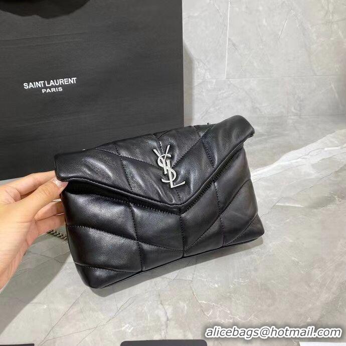 Discount Yves Saint Laurent LOULOU PUFFER IN QUILTED CRINKLED MATTE LEATHER BAG Y620333 Black