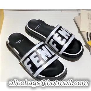 Low Price Fendi Roma Joshua Vide Leather Slide Sandal 82727 Black