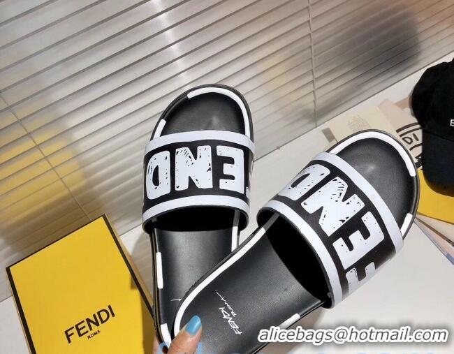 Low Price Fendi Roma Joshua Vide Leather Slide Sandal 82727 Black