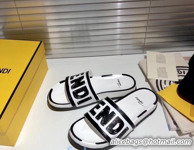 Top Quality Fendi Roma Joshua Vide Leather Slide Sandal White 82729