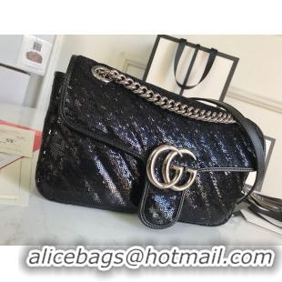 Unique Style Gucci GG Marmont Sequin Mormont Small Shoulder bag 443497 Black