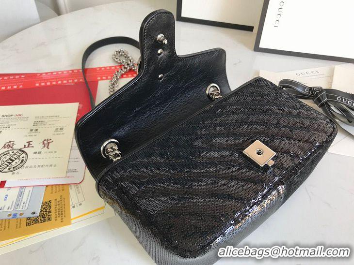 Unique Style Gucci GG Marmont Sequin Mormont Small Shoulder bag 443497 Black