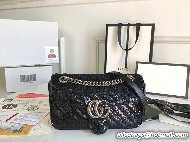 Unique Style Gucci GG Marmont Sequin Mormont Small Shoulder bag 443497 Black