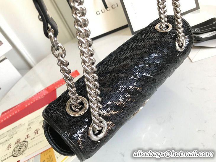 Unique Style Gucci GG Marmont Sequin Mormont Small Shoulder bag 443497 Black