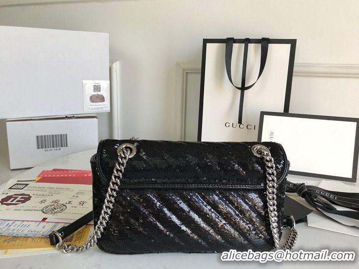 Unique Style Gucci GG Marmont Sequin Mormont Small Shoulder bag 443497 Black