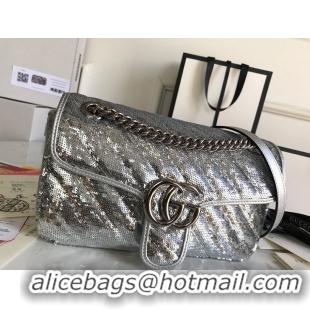 Affordable Price Gucci GG Marmont Sequin Mormont Small Shoulder bag 443497 Silver