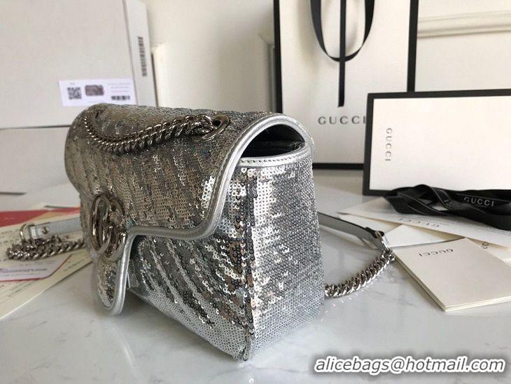 Affordable Price Gucci GG Marmont Sequin Mormont Small Shoulder bag 443497 Silver