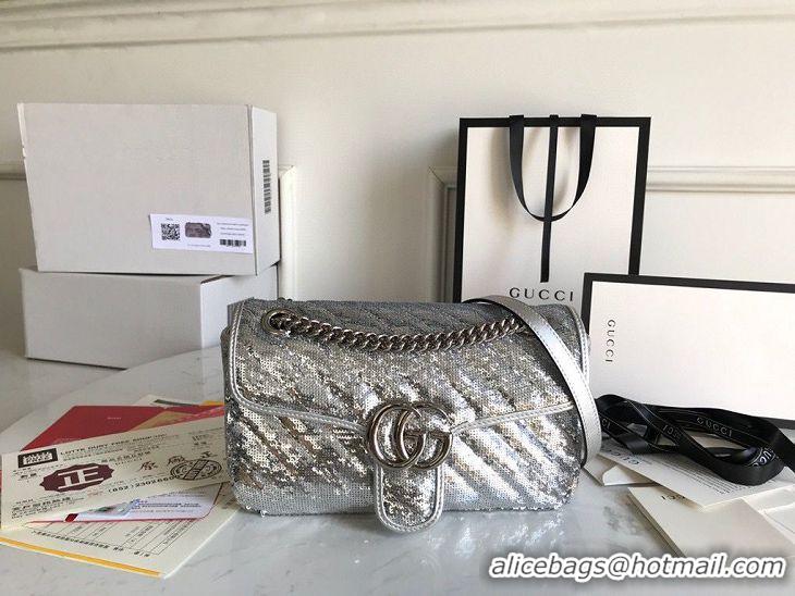 Affordable Price Gucci GG Marmont Sequin Mormont Small Shoulder bag 443497 Silver