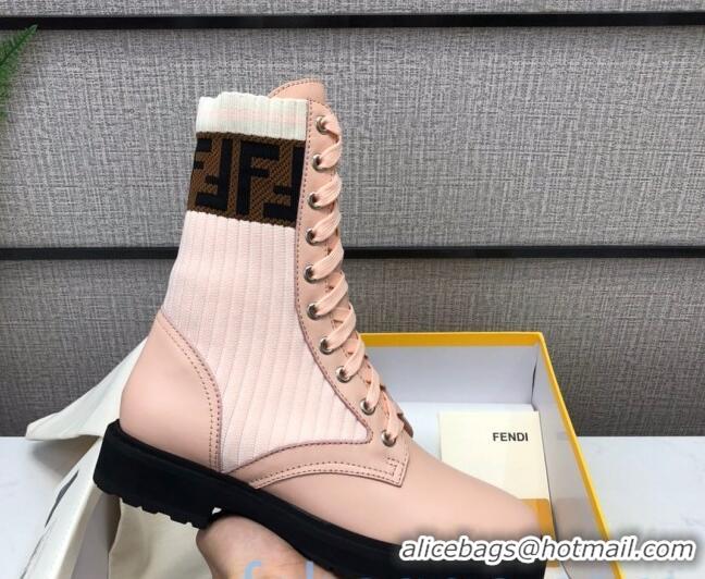 Classic Fendi Knit Sock Ankle Boots Pink 82807