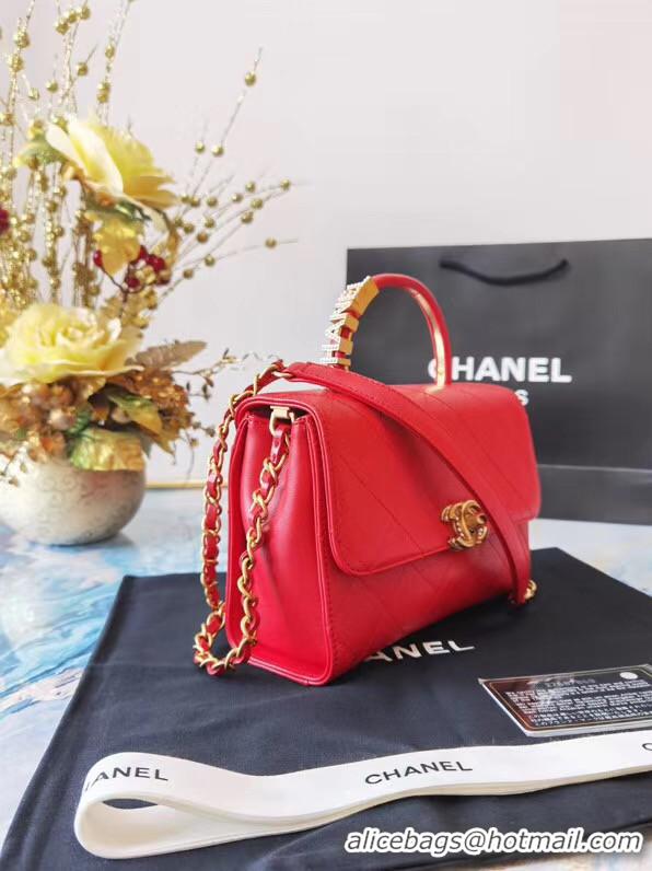 New Cheap Chanel small tote bag Sheepskin & Gold-Tone Metal AS2059 red