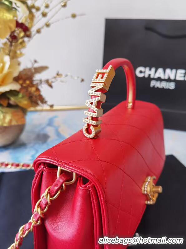 New Cheap Chanel small tote bag Sheepskin & Gold-Tone Metal AS2059 red