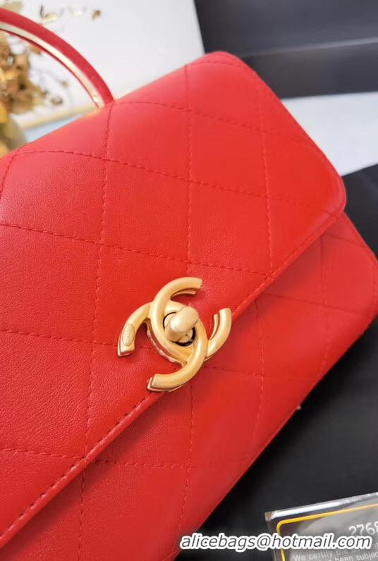 New Cheap Chanel small tote bag Sheepskin & Gold-Tone Metal AS2059 red