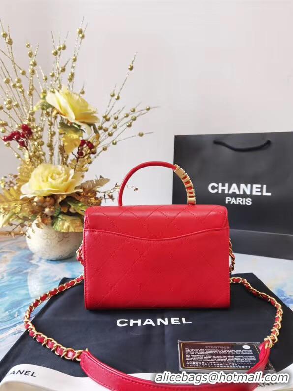 New Cheap Chanel small tote bag Sheepskin & Gold-Tone Metal AS2059 red