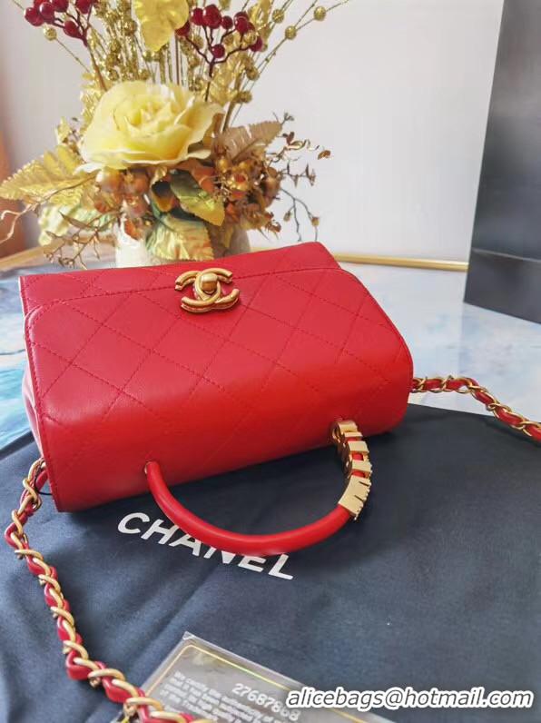 New Cheap Chanel small tote bag Sheepskin & Gold-Tone Metal AS2059 red