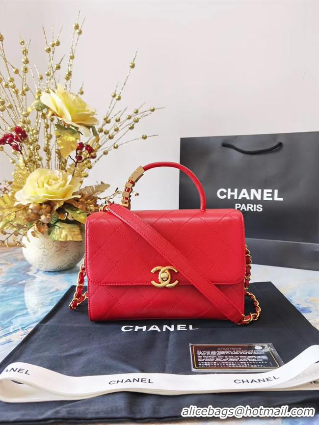 New Cheap Chanel small tote bag Sheepskin & Gold-Tone Metal AS2059 red