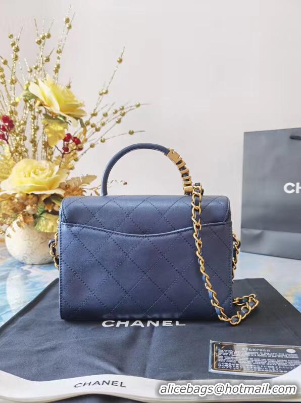 Promotional Chanel small tote bag Sheepskin & Gold-Tone Metal AS2059 blue