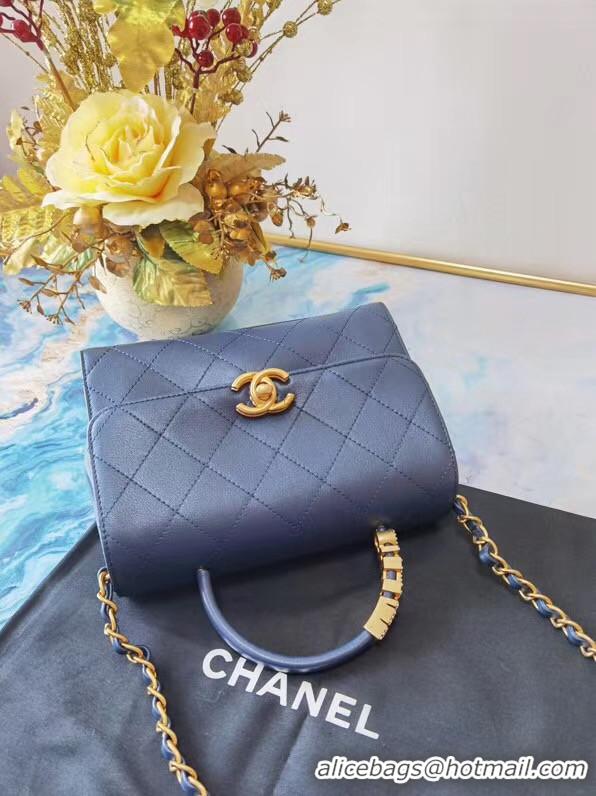 Promotional Chanel small tote bag Sheepskin & Gold-Tone Metal AS2059 blue