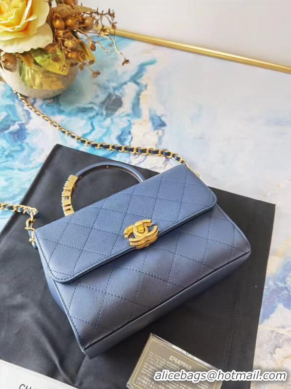 Promotional Chanel small tote bag Sheepskin & Gold-Tone Metal AS2059 blue