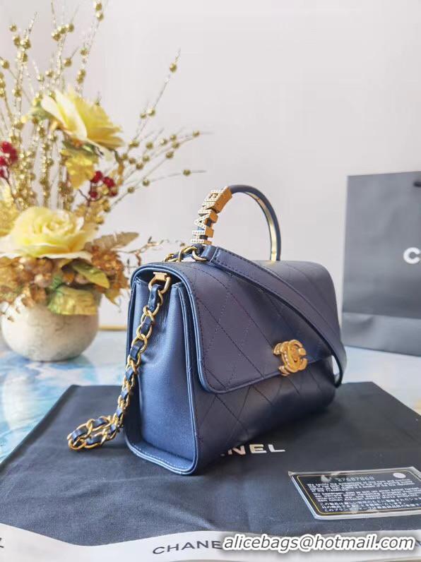 Promotional Chanel small tote bag Sheepskin & Gold-Tone Metal AS2059 blue