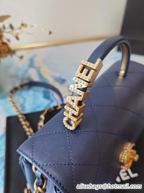 Promotional Chanel small tote bag Sheepskin & Gold-Tone Metal AS2059 blue