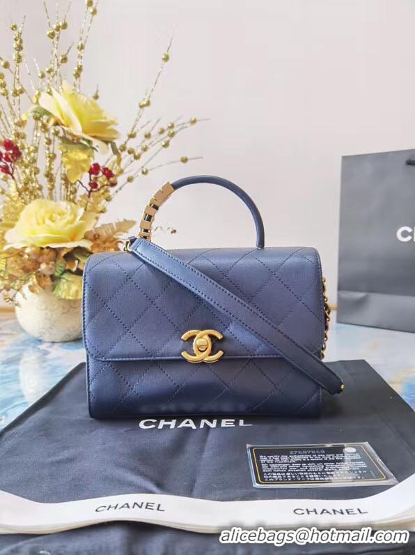 Promotional Chanel small tote bag Sheepskin & Gold-Tone Metal AS2059 blue